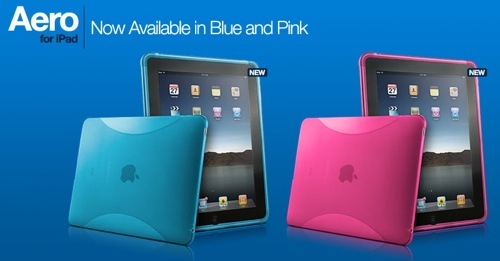 Aero case for the iPad available in blue, pink