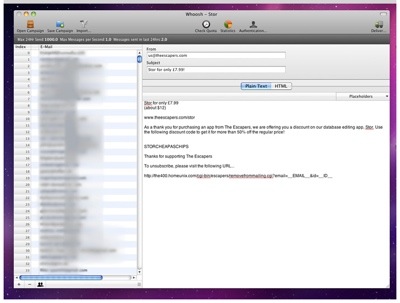 Whoosh enables batch/bulk emailing from the Mac desktop