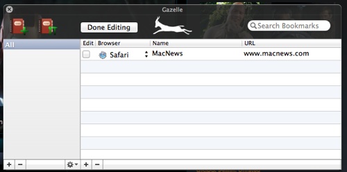 Gazelle makes it easy to manage bookmarks, multiple browsers
