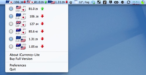 iCurrency Lite for OS X lets you view currency in menu bar