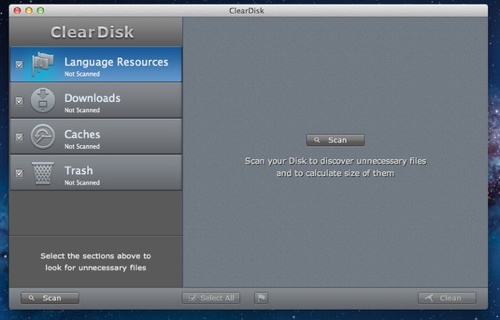 ClearDisk 1.0 for OS X clears useless stuff off your hard disk