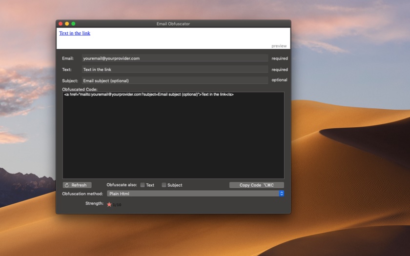 Email Obfuscator 1.4 optimized for macOS Mojave