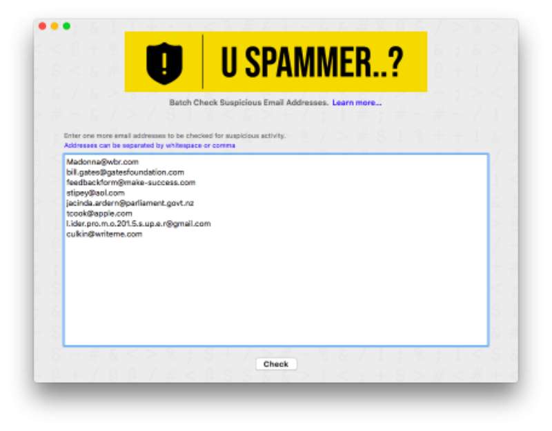 U Spammer..? 1.0.1 for macOS lets you check suspicious email addresses