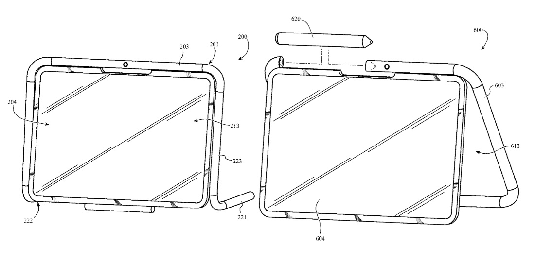 Apple granted patent for an iPad case/stand with an Apple Pencil holder