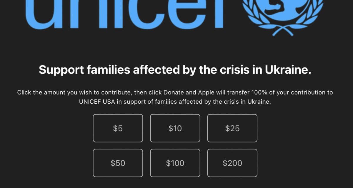 Apple offers an easy way to aid UNICEF relief efforts in Ukraine