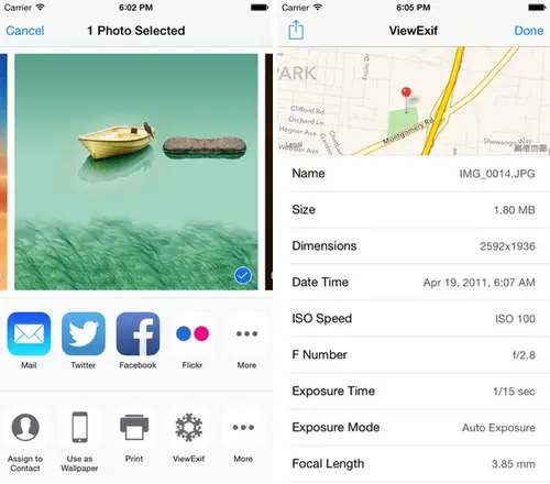 ViewExif is a handy iOS extension for viewing photo Exif data