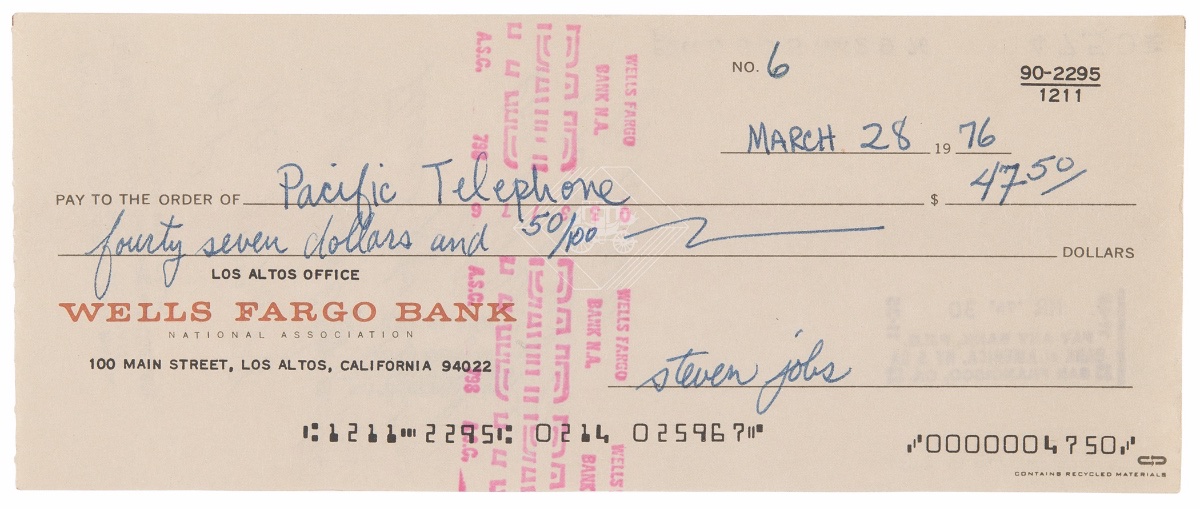 Steve Jobs’ $47 Check No. 6 Fetched $87,940 at Auction, Listing All Three Apple Founders