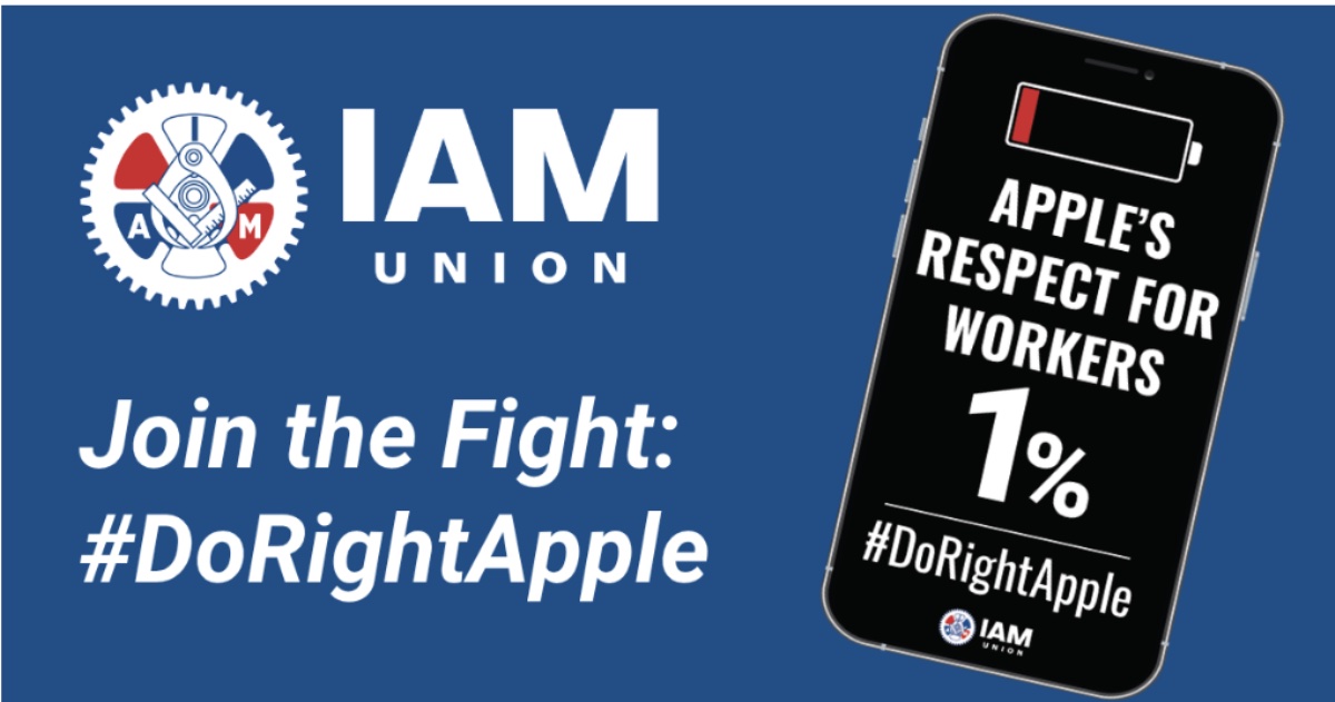 IAM Union holding a protest rally on May 27 over upcoming closure of the Apple retail store in Towson, MD