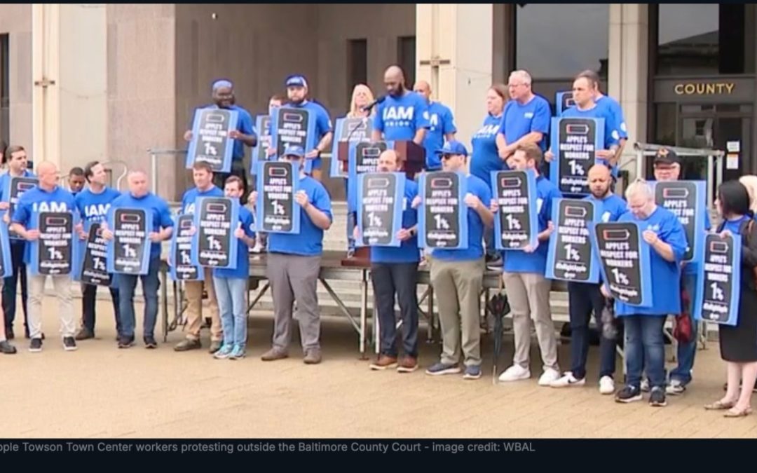 Employees and others protest closing of Apple’s retail store in Towson, Maryland
