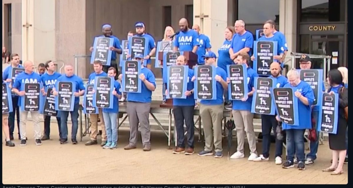 Employees and others protest closing of Apple’s retail store in Towson, Maryland