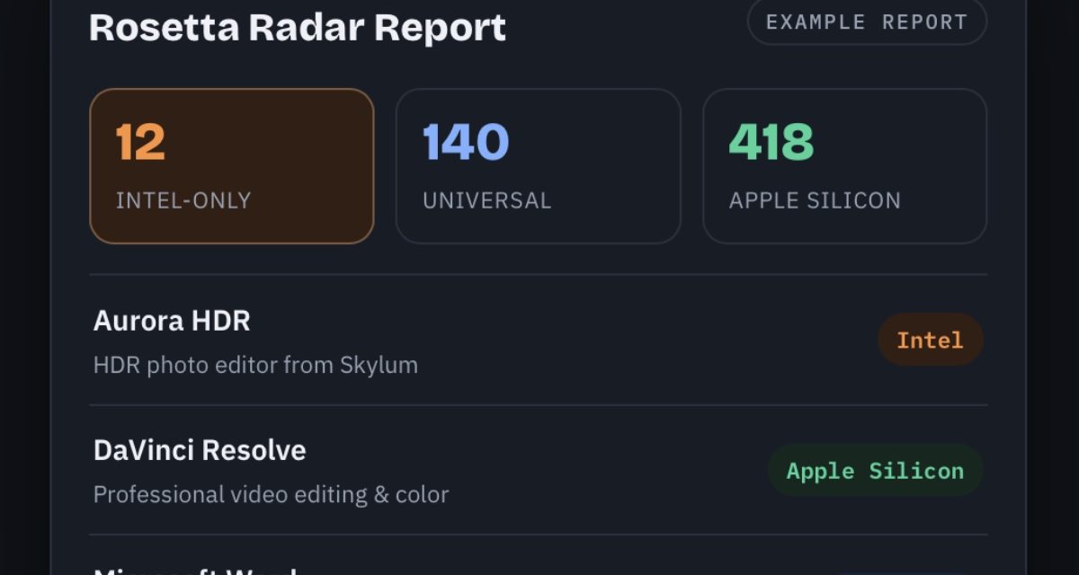 Ast-Ware Arts Launches Rosetta Radar, a Free Mac Utility That Finds the Apps That Will Stop Working